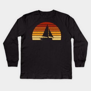 Vintage Sunset Sailing Gift For Sailors and Skippers Kids Long Sleeve T-Shirt